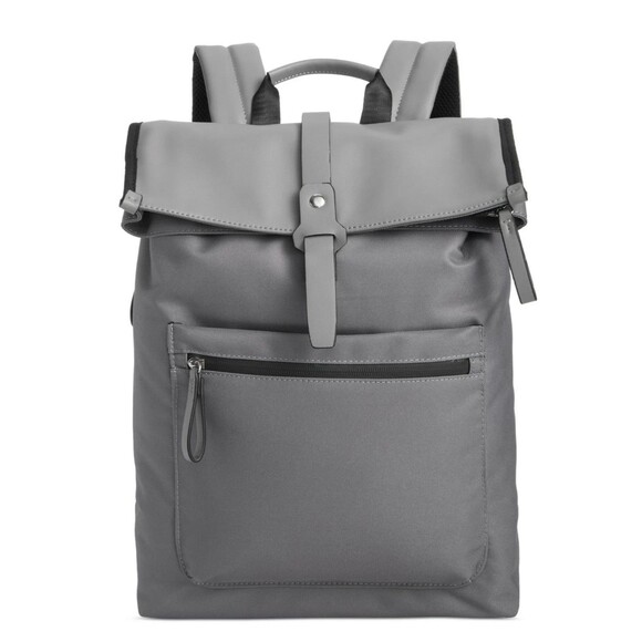 Alfani Other - ALFANI Backpack Grey Canvas Roll Top Backpack Faux Leather Trim Laptop Sleeve